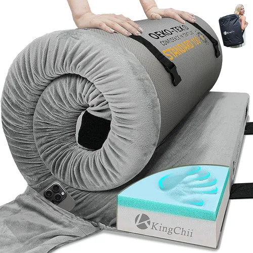 Vista 9 de KingChii CertiPUR-US - Colchón de espuma viscoelástica para campamento, portátil, enrollable, para viajes, campamento, colchoneta para dormir