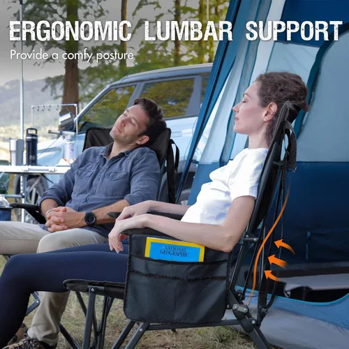 Vista 5 de Portal Silla de camping con soporte lumbar para adultos, plegable, portátil, respaldo alto, de gran tamaño, 400 libras