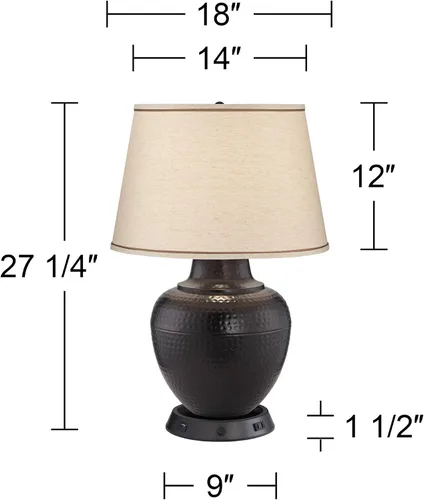Vista 4 de Barnes and Ivy Brighton - Lámpara de mesa rústica de granja con USB regulable y toma de corriente alterna, base de carga de 27.25 pulgadas de alto