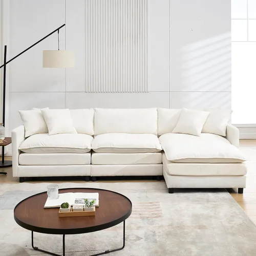 Vista 15 de Sofá modular convertible seccional, sofá de 4 asientos en forma de L con diván reversible, sofá de nube de asiento profundo, sofá cama 3 en 1, tela