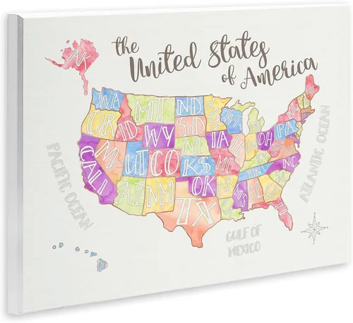 Vista 2 de Stupell Industries 'Color del agua del mapa de Estados Unidos de los Estados Unidos Mapa Acuarela