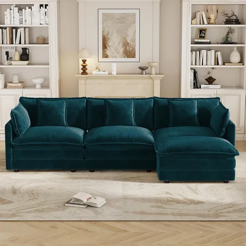 Vista 30 de Sofá modular de felpilla de 111.4 pulgadas, moderno juego de sofá de 3 asientos con asiento profundo, cómodo sofá nube con cojín de espuma doble