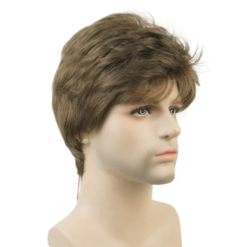 Vista 3 de Lydell Peluca de cabello sintético sintético corto natural para hombres (marrón ceniza medio)