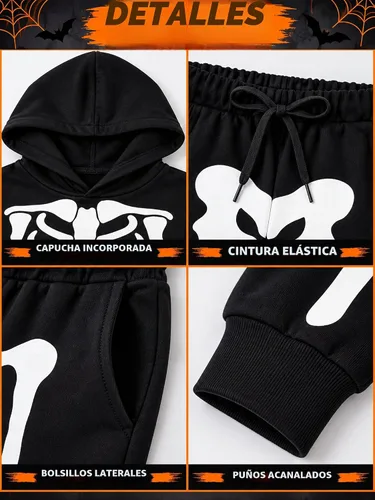 Vista 6 de uideazone Boys Halloween Skeleton Hoodie Pants Set Glow in the Dark 5-12Y