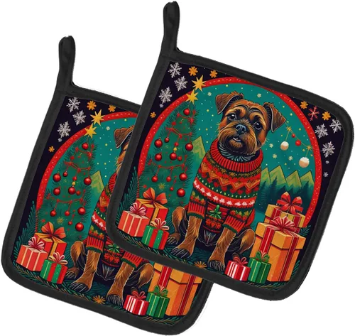 Vista 18 de Affenpinscher - Par de soportes para ollas de Navidad