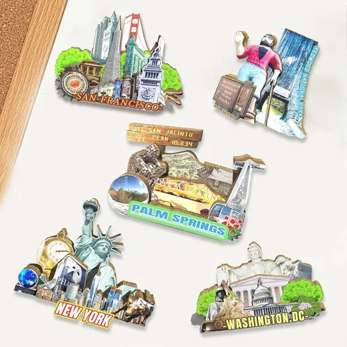 Vista 4 de Imán de madera para nevera con diseño de palmeras de Estados Unidos, 3D, atracciones coleccionables, recuerdos, decoración hecha a mano 2