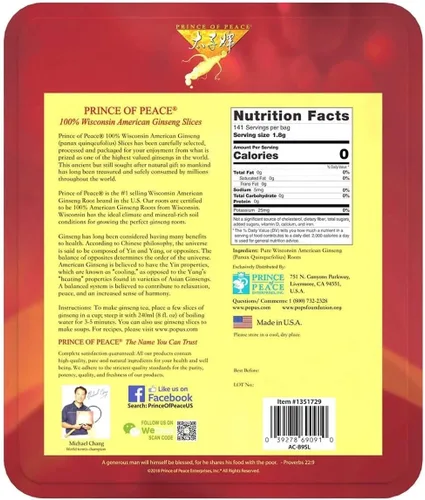 Vista 3 de Prince Of Peace Rebanadas de ginseng puro 100% Wisconsin American, 9 onzas, 8.99 oz