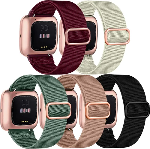 Vista 9 de Paquete de 5 bandas compatibles con Fitbit Versa 2 para mujeres/Versa Lite/SE, suave banda de nylon trenzada ajustable para un solo bucle