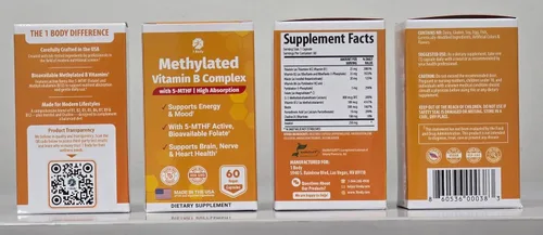Vista 8 de 1 Body Complejo de vitamina B metilada, 5-MTHF y metil B12, 60 cápsulas
