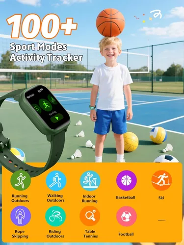 Vista 3 de Reloj Inteligente para Niños y Niñas, Rastreador de Fitness con Monitor de Frecuencia Cardíaca y Sueño, Pantalla Táctil de 1.83" con 12