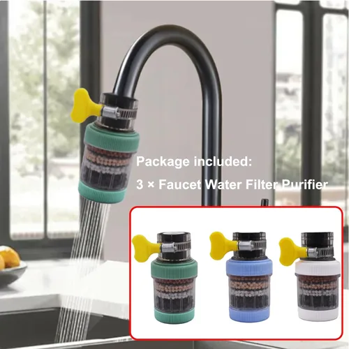 Vista 6 de Paquete de 3 filtros de montaje en grifo, purificador de filtración de grifo de cocina para cocina, filtro de agua para el hogar y baño con carbón