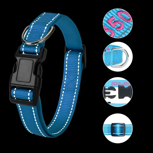 Vista 2 de Collar de perro personalizado, nombre de mascota bordado personalizado y número de teléfono, 4 tamaños ajustables, XS, pequeño, mediano, grande