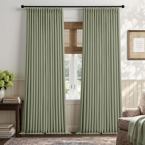 Vista 68 de Cortinas opacas de lino plisado natural de 96 pulgadas de largo