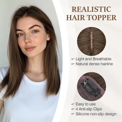 Vista 120 de Rich Choices Pelucas con topper de cabello para mujeres, cabello humano real 100% Remy, sin flequillo, para mujeres con adelgazamiento en la parte