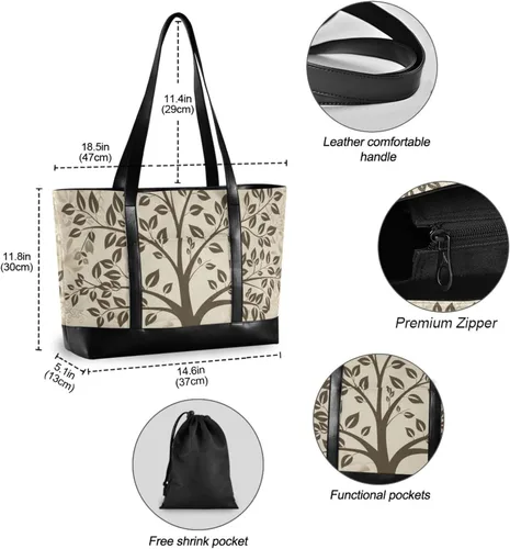 Vista 6 de Elegant Tree Foliage Large Capacity laptop bag for women with zipper bags for women tote professional for Travel Essentials Beach Gifts Birthday