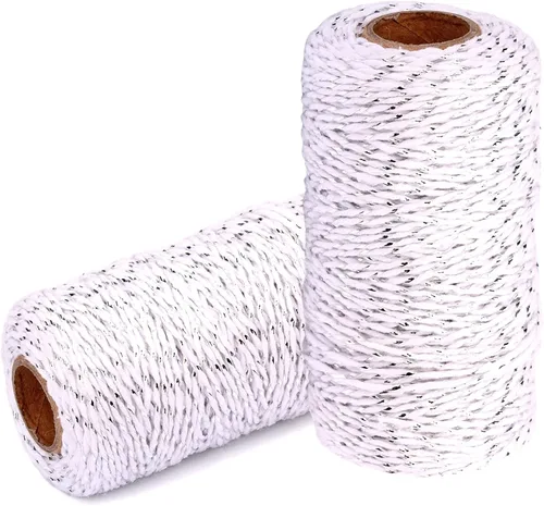 Vista 14 de Cuerda de Hilo de Algodón para Panaderos: 2 Rollos de Cordel para Manualidades Envolver Regalos - 656 Pies de Cordel Negro Blanco para Cocina
