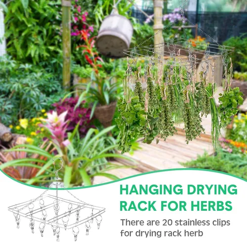 Vista 4 de Bokon 4 piezas de tendedero colgante para hierbas macramé con clip de acero inoxidable para secar hierbas, plantas de aire, especias, flores