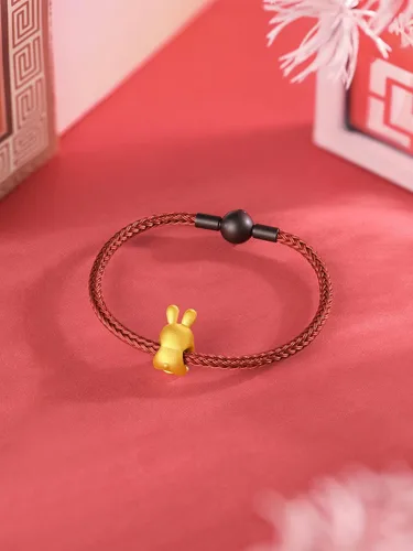Vista 8 de ZHOU LIU FU Pulseras de oro real para mujer, pulsera de conejo de la suerte, joyería de oro de 24 quilates, pulsera roja, dije de oro sólido