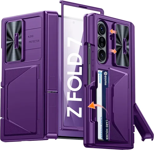 Vista 29 de Funda para Samsung Galaxy Z Fold 7 con tarjetero con bloqueo RFID, cubierta de lente deslizante integrada y protección de bisagra y protector