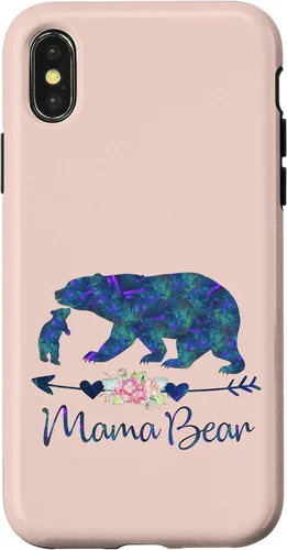 Vista 5 de Teal Blue Purple Floral Mama Bear and One Cub Light Pink Case for iPhone 17