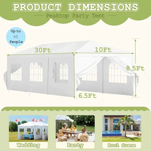 Vista 6 de Homall Tienda de campaña para fiesta de gazebo de 10 x 30 pies, toldo impermeable para exteriores con paredes laterales extraíbles, para bodas