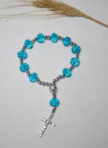 Vista 3 de Pulsera italiana de cristal tallado con diamantes de imitación y cruz tachonada