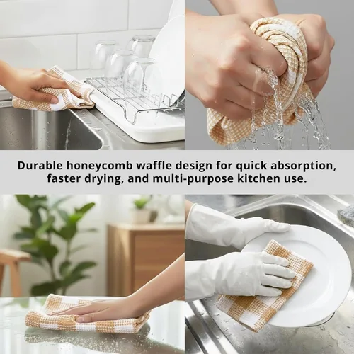 Vista 6 de PurpleEssences Trapos de cocina a cuadros con tejido de gofre, 100% algodón, 12 x 12 pulgadas, suaves, absorbentes, de secado rápido, trapos