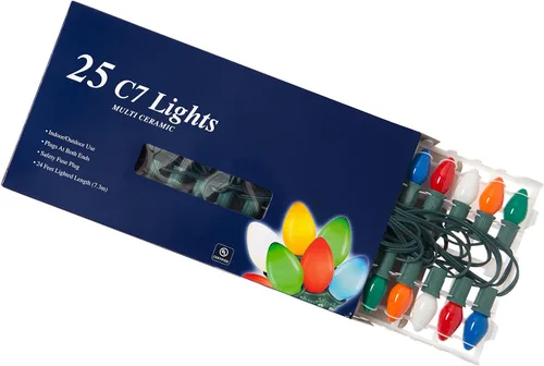 Vista 6 de Creative Hobbies Cadena de luces de Navidad multicolor de 25 pies con bombillas incandescentes C7 - Luces clásicas de decoración navideña
