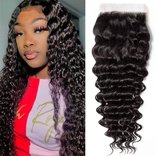 Vista 13 de Cabello humano rizado con cierre de encaje de 4 x 4, cabello humano prearrancado Jerry rizado ondulado 12A sin procesar brasileño virgen cierre