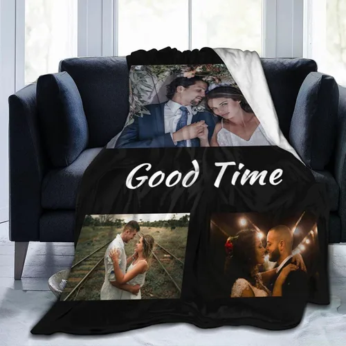 Vista 12 de Manta de cama personalizada con texto de fotos, mantas personalizadas con collage de fotos, mantas personalizadas para regalo de cumpleaños 1 Foto