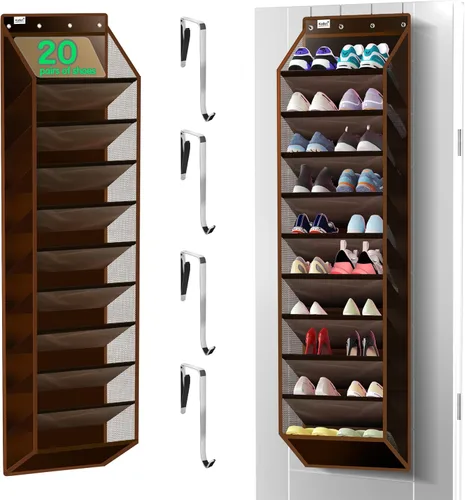 Vista 10 de Kotkn Organizador de 10 niveles sobre la puerta - Estante de almacenamiento colgante resistente con tela Oxford, sostiene más de 20 pares