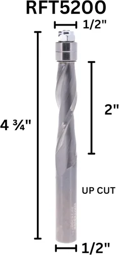 Vista 2 de RFT5200 CARBURO SÓLIDO 2 FLUTE UP-CUT SPIRAL FLUSH TRIM ROUTER BIT 1/2 DIA X 2" CL X 1/2" Vástago