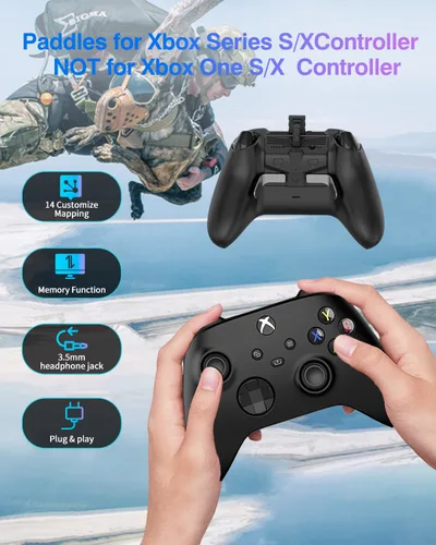 Vista 2 de Paletas para mando Xbox One, Strike Pack multifuncional, botón trasero para mando Xbox One, puerto de audio2 botones traseros de programaciónfunción