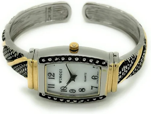 Vista 3 de Caja rectangular para mujer con pequeños tachuelas de metal, brazalete de metal, reloj de cuarzo analógico de moda, esfera de madreperla fácil