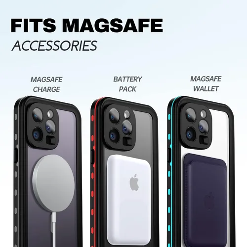 Vista 8 de BEASTEK Funda impermeable para iPhone 14 Pro, TRE Series MagSafe a prueba de golpes a prueba de polvo IP68 con protector de pantalla integrado y Rojo
