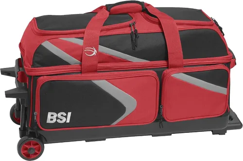 Vista 26 de BSI Dash Roller Bowling Bag with Smooth Rolling Wheels, Padded Ball Compartment, Retractable Locking Handle, & Shoe Pocket Negro/Azul/Gris
