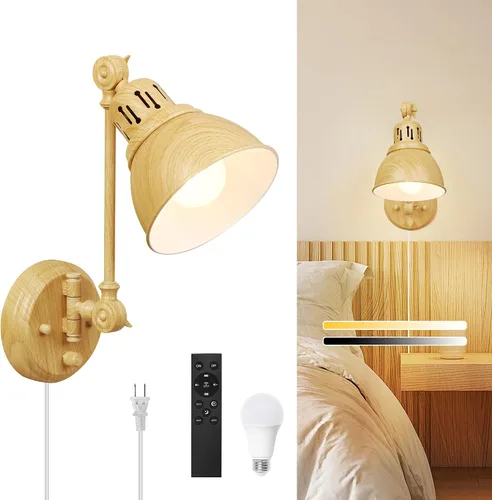 Vista 17 de GOODATE Apliques de pared enchufables, iluminación de pared con interruptor de encendido y apagado regulable, lámpara de pared con brazo oscilante