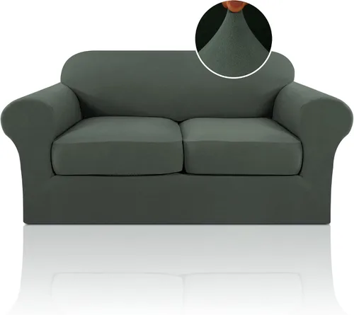 Vista 12 de PrinceDeco - Funda elástica y suave de 3 piezas para sofá, lavable, 2 fundas para cojines separados, protector elástico de muebles para niños y Arena