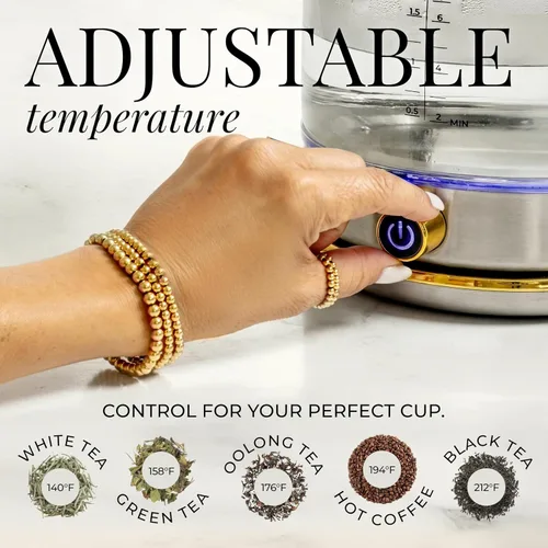 Vista 5 de Hervidor eléctrico de acero inoxidable con control de temperatura, hervidor eléctrico sin BPA y plástico con función de mantener el calor, vidrio