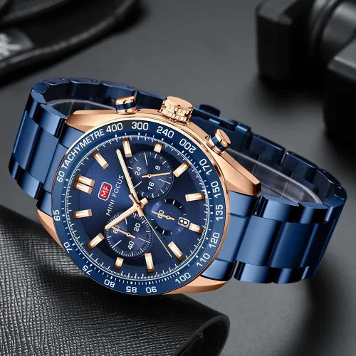 Vista 5 de Mens Watches Chronograph Analog Quartz Business Dress Stainless Steel Casual Blue Wrist Watch Date Waterproof Reloj De Hombre Luminous Multifunction