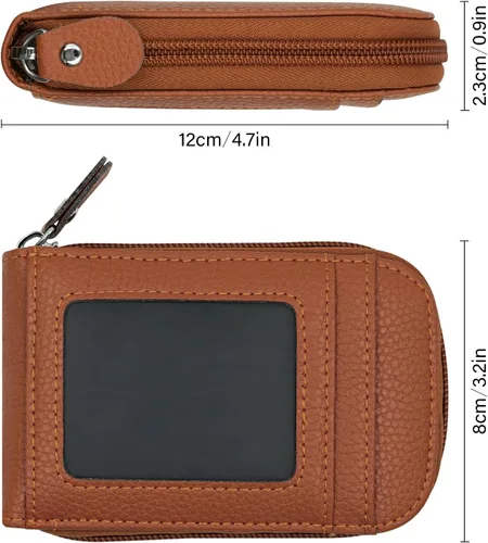 Vista 6 de RFID mini organizador de tarjetas de crédito, cuero auténtico, billetera compacta con visor de identificación, S, Negro