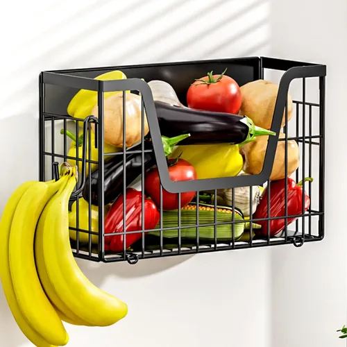 Vista 13 de 2 Juego de Estante Magnético para Nevera, Recipientes Magnéticos para Almacenamiento de Papas y Cebollas, Cesta Magnética para Frutas para Nevera