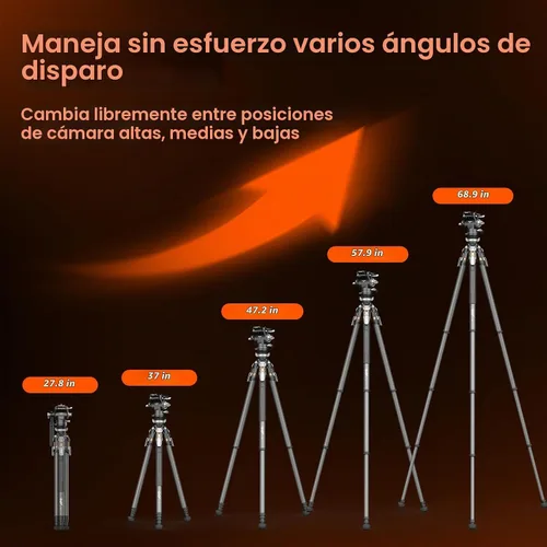 Vista 8 de COMAN T1SV5 Trípode de fibra de carbono con liberación de una sola presión, trípode profesional ajustable de 63 pulgadas para cámara, trípode