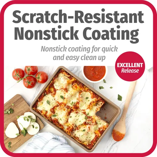 Vista 3 de GoodCook BestBake - Bandeja para hornear rectangular antiadherente de bronce de 9 x 13 pulgadas, acero al carbono texturizado, resistente a