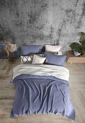 Vista 59 de Manta de gasa de algodón puro suave de 4 capas de 50 x 60 pulgadas, prelavada, sin flecos, manta de muselina ligera para uso multiusos y regalo Azul