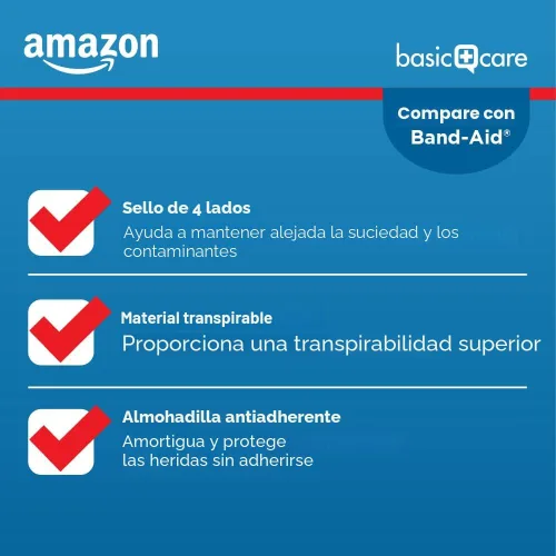 Vista 5 de Amazon Basic Care Paquete variado familiar de vendajes adhesivos transparentes y transparentes, suministros de primeros auxilios y cuidado