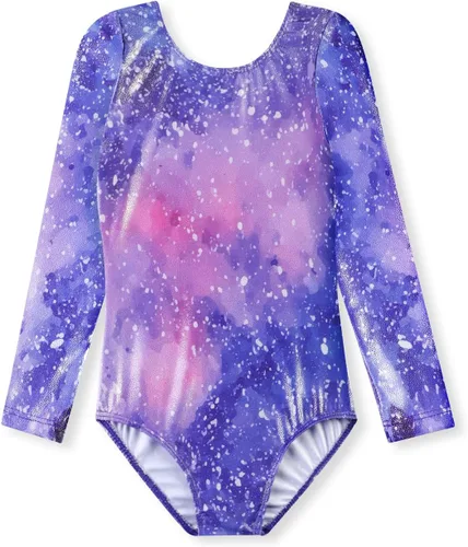 Vista 50 de HOZIY - Leotardos de manga larga para niñas, de gimnasia, para niños pequeños, trajes florales de unicornio, galaxia, arco iris, patrón de rayas