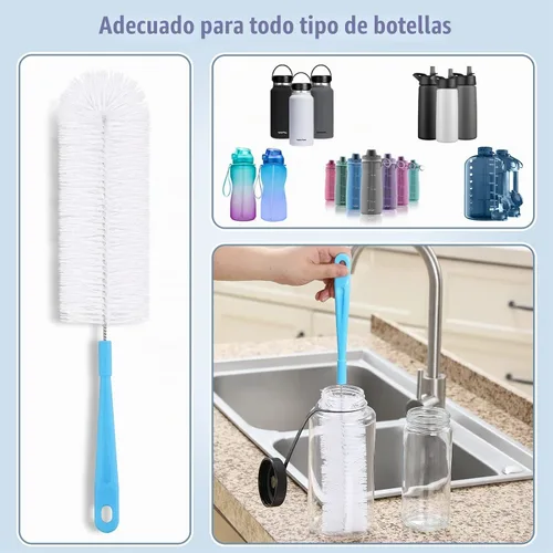 Vista 3 de Cepillo limpiador de botellas de 16 pulgadas para botellas de agua, cepillo de botella de mango largo para limpiar botellas deportivas de cuello