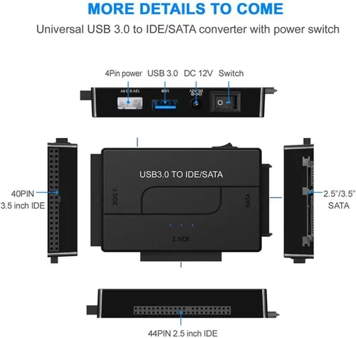 Vista 6 de RUNAAJA Ultra Recovery - Juego de adaptadores de disco duro USB 3.0 a IDE/SATA para discos duros de 2.5" y 3.5" HDD, SSD, DVD, lector universal