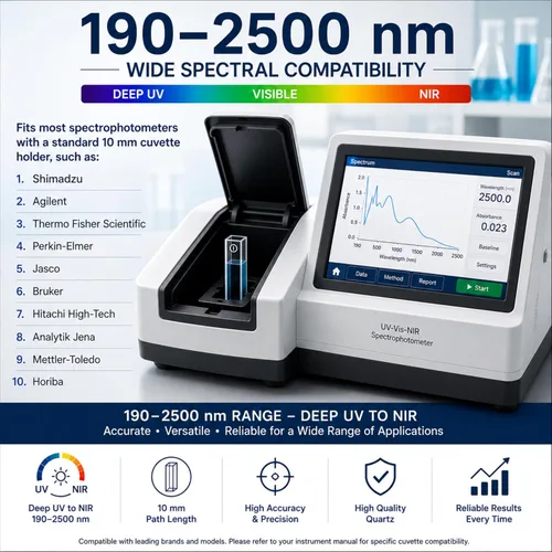 Vista 2 de Cubetas para espectrofotómetro, paquete de 4, absorción celular de espectrómetro de 0.1 fl oz para estudios de absorción UV-VIS, rango de longitud